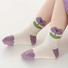 5 Pairs Baby Girls Cartoon Pattern Crew Socks for Autumn Winter