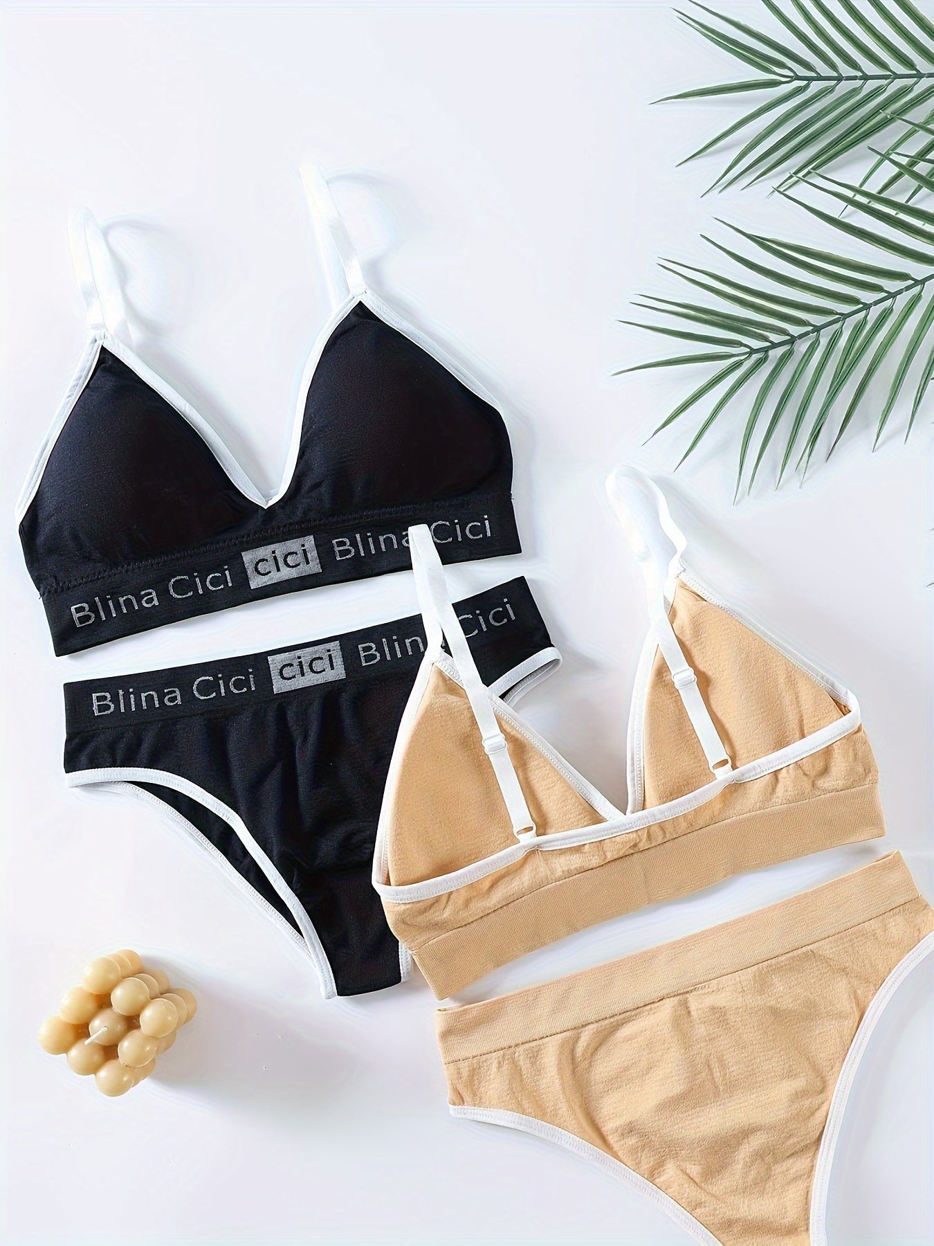 Letter Print Bra & Panties Set Push Up Bra & Elastic Panties Lingerie Women
