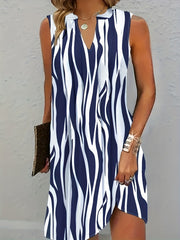 Abstract Ripple Print Dress Sleeveless V Neck Casual
