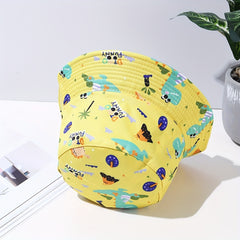 Dinosaur Print Bucket Hat Yellow Cartoon Basin Hat Lightweight Fisherman Cap