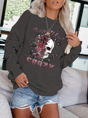Crazy Skull Print Pullover Sweatshirt for Women