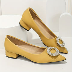 Rhinestone Decor Slip-On Block Heel Shoes Point Toe Soft Sole Glitter