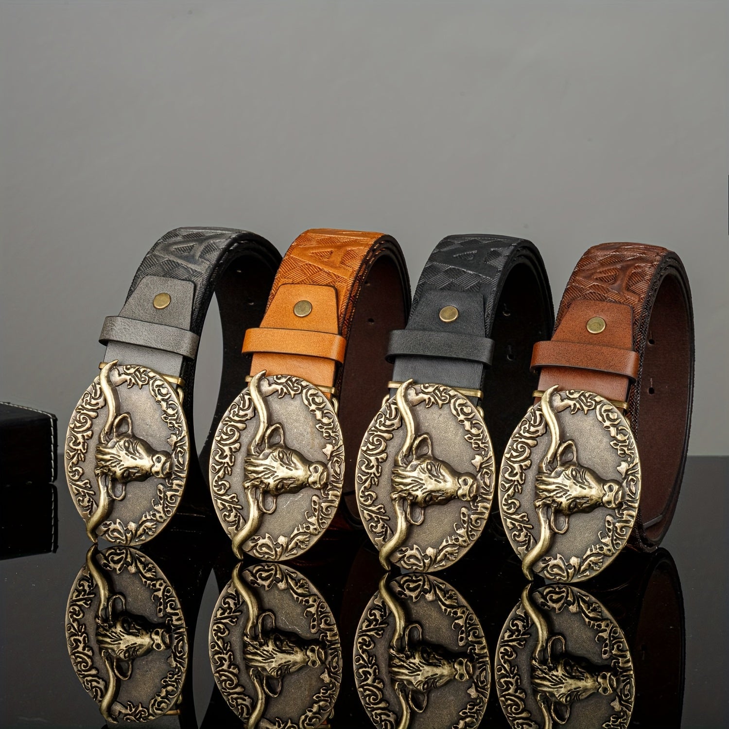 Retro Bull Head Buckle Belt For Men Denim Jeans Casual Daily Accessory