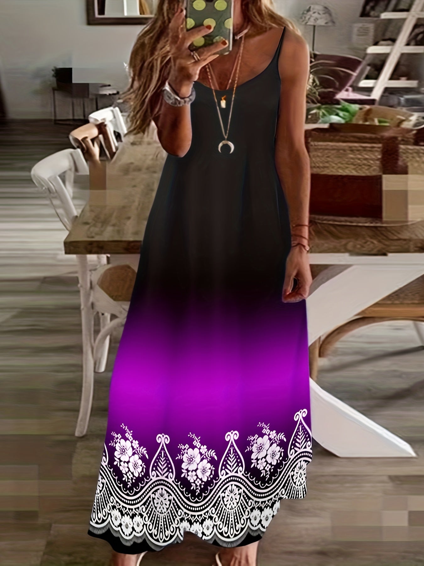 Plus Floral & Ombre Print V-Neck Maxi Cami Dress