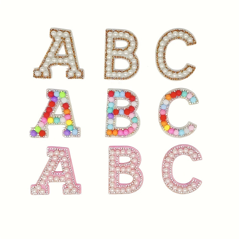 26pcs Alphabet Rhinestone Pearl Beads Letter Patch Decals DIY Accessories