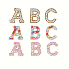 26pcs Alphabet Rhinestone Pearl Beads Letter Patch Decals DIY Accessories