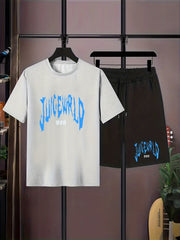 Boys 2pcs T shirt & Elastic Waist Shorts JUICE WORLD Print