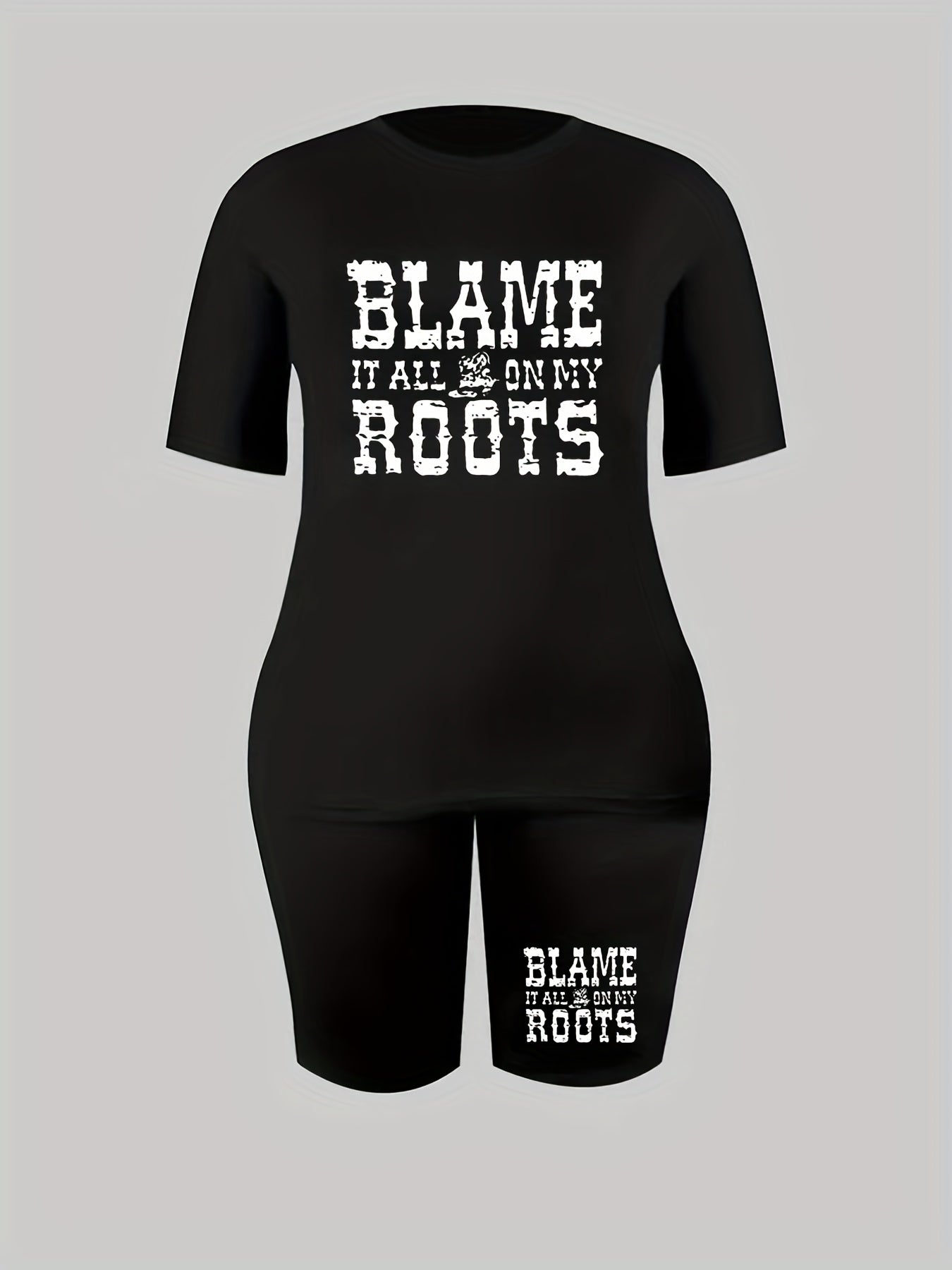 Women's Plus Letter Print Crew Neck Short Sleeve Top