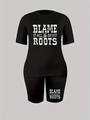 Women's Plus Letter Print Crew Neck Short Sleeve Top