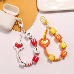 Heart Keychain Bead Lanyard Phone Case Cord