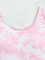 Girl's Tie Dye One piece Swimsuit Ruffle Sleeve Tankini Bathing Suit