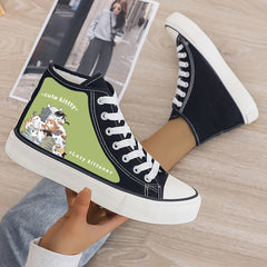 Kitten Print Plush Lined Chunky Canvas Sneakers