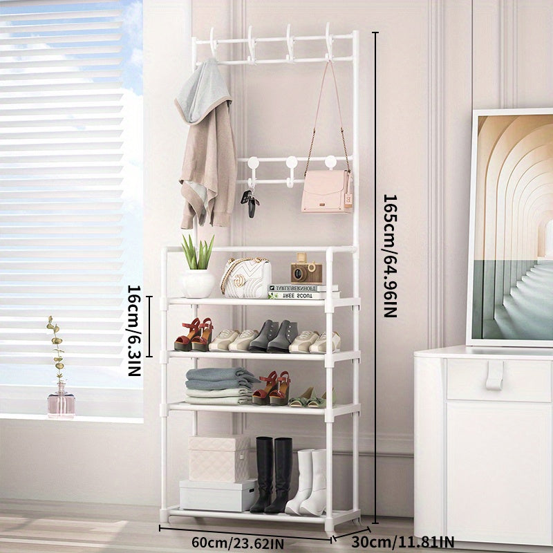 Household Independent Clothes Rack with 3 Shelves & 8 Hooks