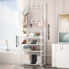 Household Independent Clothes Rack with 3 Shelves & 8 Hooks