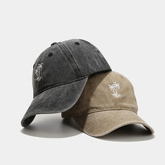 Men's Coconut Tree Embroidery Washed Casual Sun Hat Baseball Cap