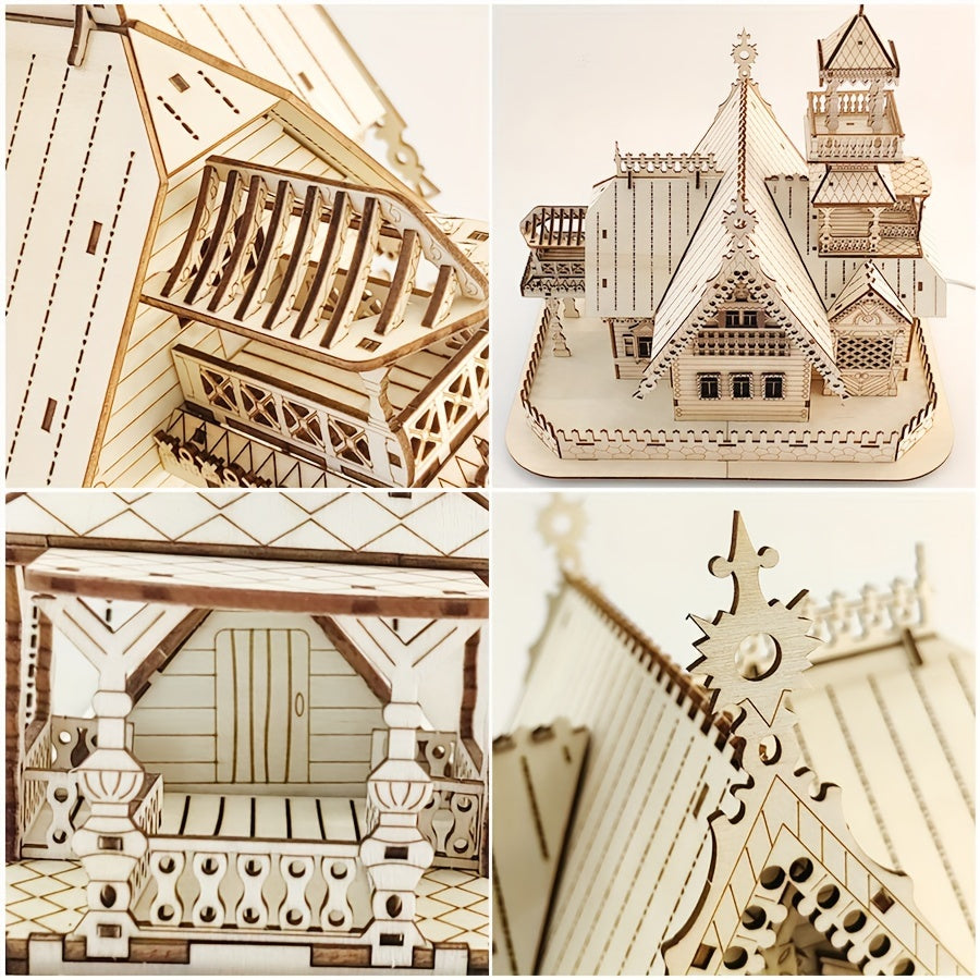 Wooden LED Villa Puzzle DIY Assembly Warm Yellow Lights Handcrafted Home Decor