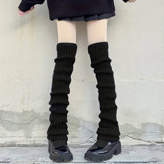 Ribbed Knit Leg Warmers Knee High Socks Women's Stockings