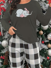 Elephant Print Lounge Top Long Sleeve Crew Neck Women's Pajama