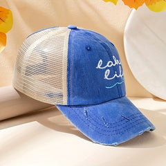 Ripped Ponytail Trucker Hat Mesh Baseball Cap Embroidery Dad Hats For Women
