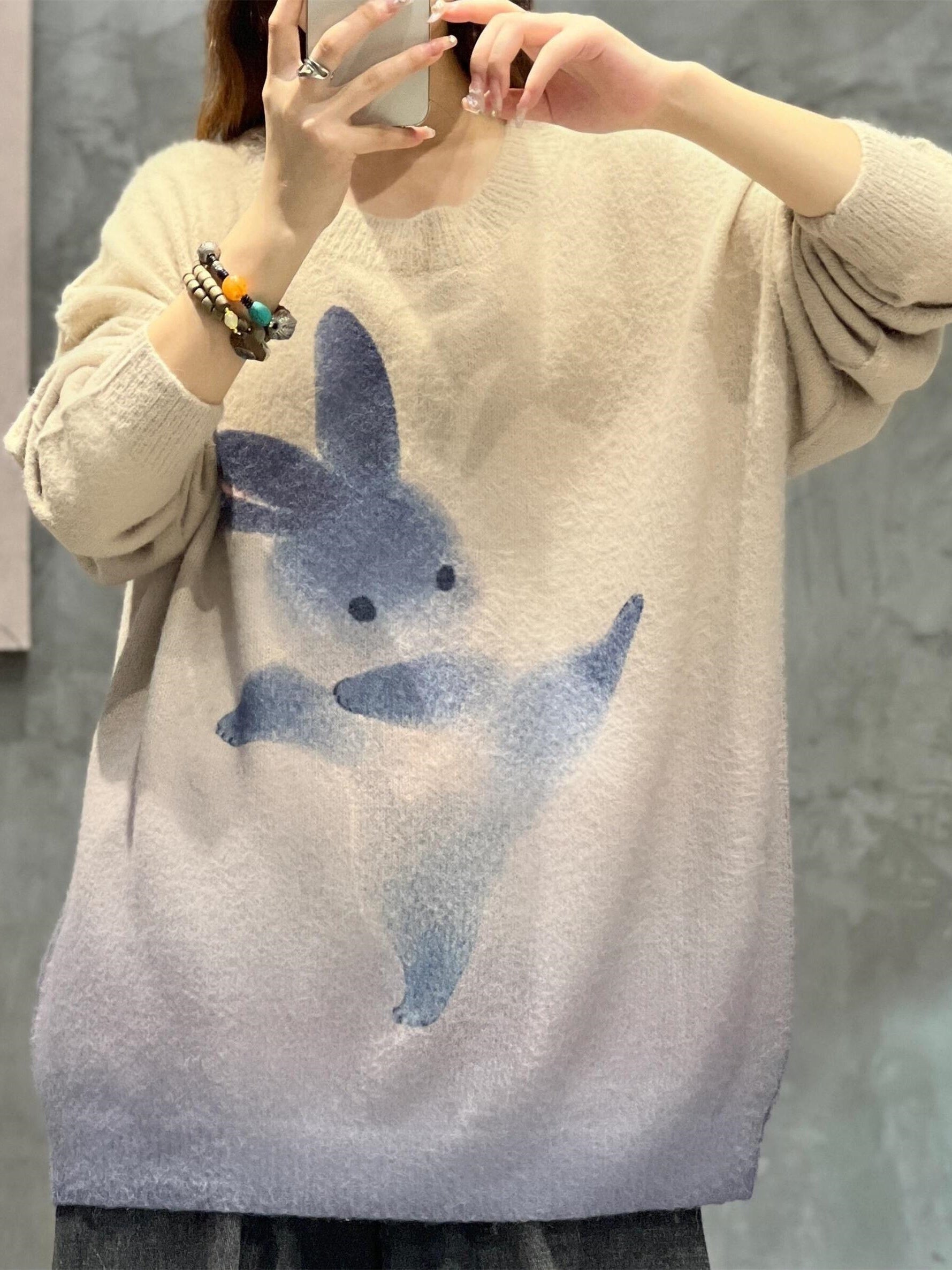 Rabbit Print Long Sleeve Jumper