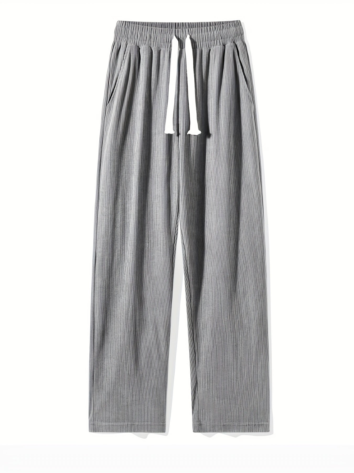 Men's Loose Solid Pants With Pockets Comfy Drawstring Trousers