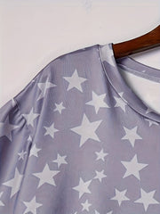 Stars Print Casual Two piece Set Crew Neck Short Sleeve Tee & Drawstring Shorts