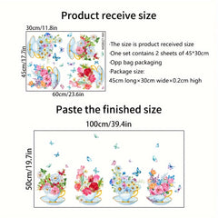 4pcs Green Plant Flowers Butterfly Wall Stickers Kitchen Living Room Decor