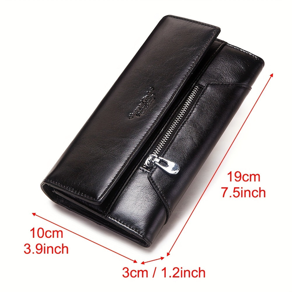 HUMERPAUL Leather Travel Wallet Long Wallet Zipper Closure Red