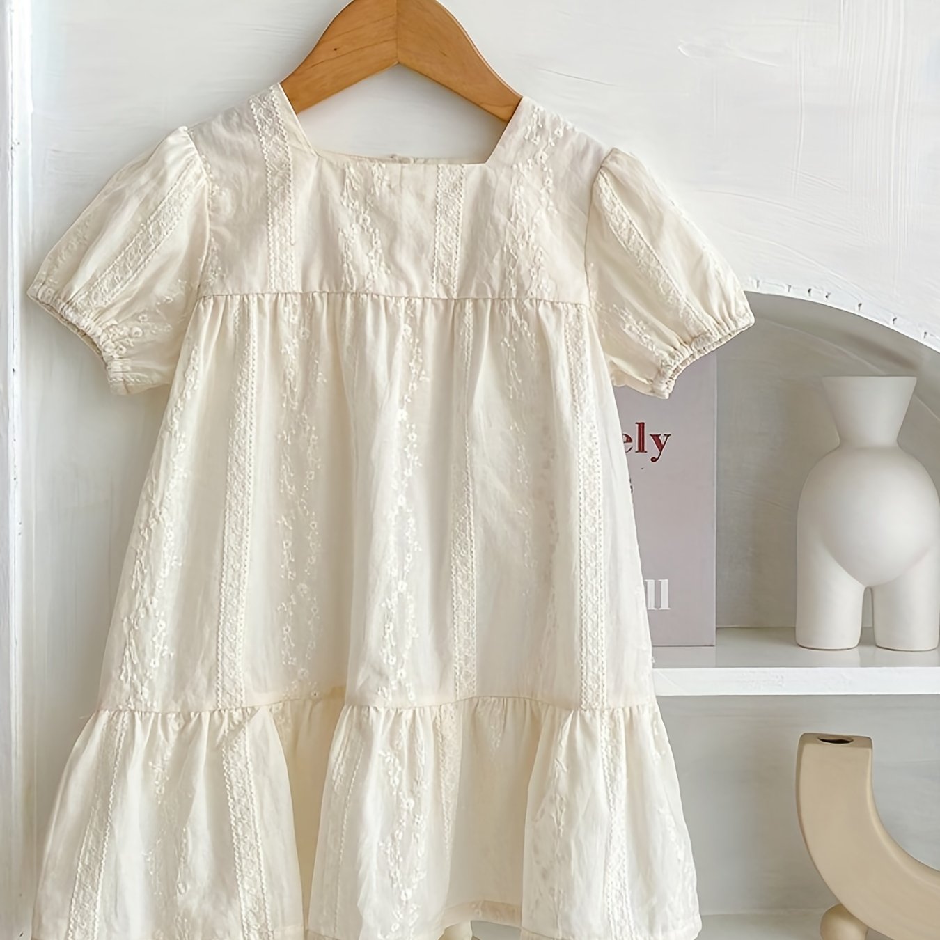Toddler Girl Lace Jacquard Square Neck Dress Summer Sundress