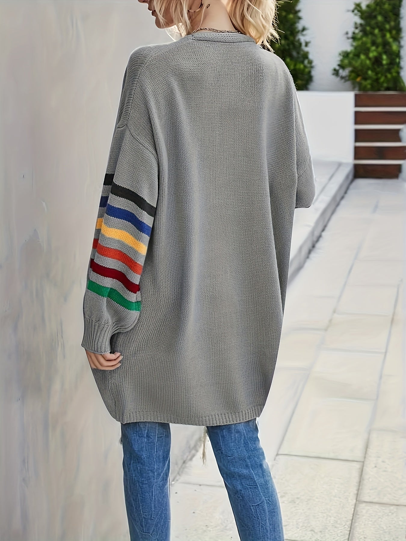 Casual Cardigan Women's Plus Stripe Print Drop