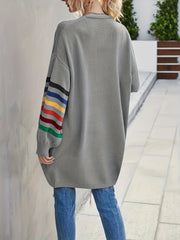 Casual Cardigan Women's Plus Stripe Print Drop