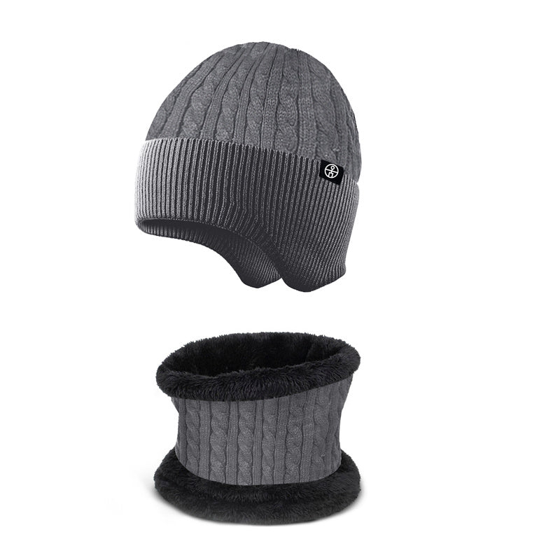 Winter Ear Protection Hat Scarf Fleece Knitted Suit Snow Weather Warm