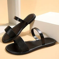 Women's Double Strap Slide Sandals Casual Slip On Flat Summer Shoes