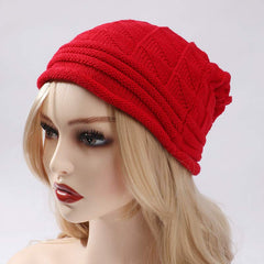 Women's Wool Snow Ski Cap Pleated Knit Hat
