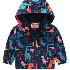 Dinosaur Print Zipper Hooded Jacket for Boys & Girls