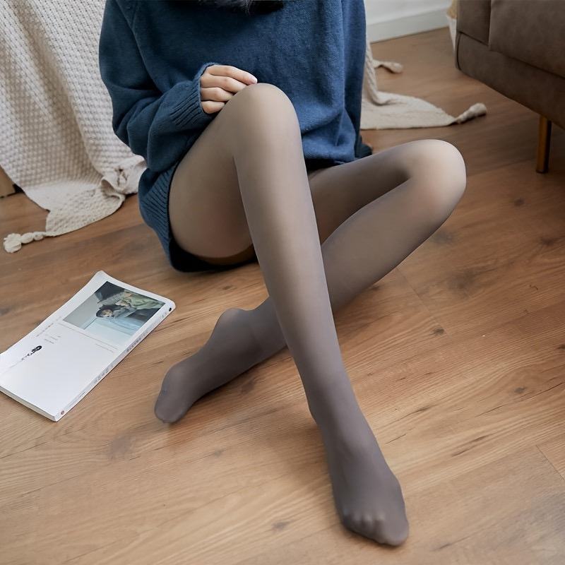 Plush Lined Tights Opaque High Waist Elastic Leggings