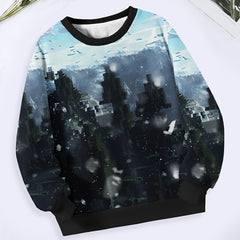 Kids Snowy Town Pattern Long Sleeve Crew Neck Sweatshirt