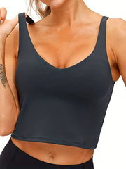 Longline Padded Sports Bra Medium Support Yoga Gym Tank Top