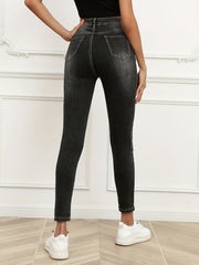 Solid Graphite High Rise Skinny Jeans High Stretch Slash Pocket