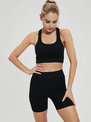 2pcs Yoga Set Ribbed Tank Top & High Waist Shorts