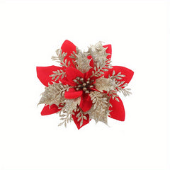 10pcs Glitter Poinsettia Flowers Christmas Wreath Tree Ornaments