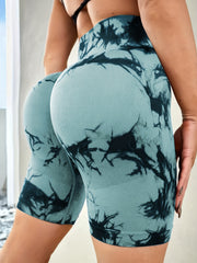 Tie Dye Sports Shorts for Women High Waisted Fitness Running Yoga Shorts