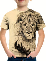 Boys' Comfy Lion Graphic T-Shirt for Summer Outings