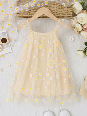 Girls' Daisy Flowers Print Tulle Cami Dress Summer Outfit
