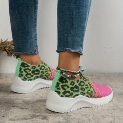 Leopard Print Colorblock Slip On Sneakers Lightweight Soft Sole Shoes