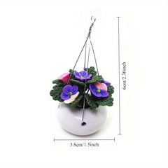 1:12 Dollhouse Clay Flower Pot Purple & Pink Mini Plant with Hanging Chain