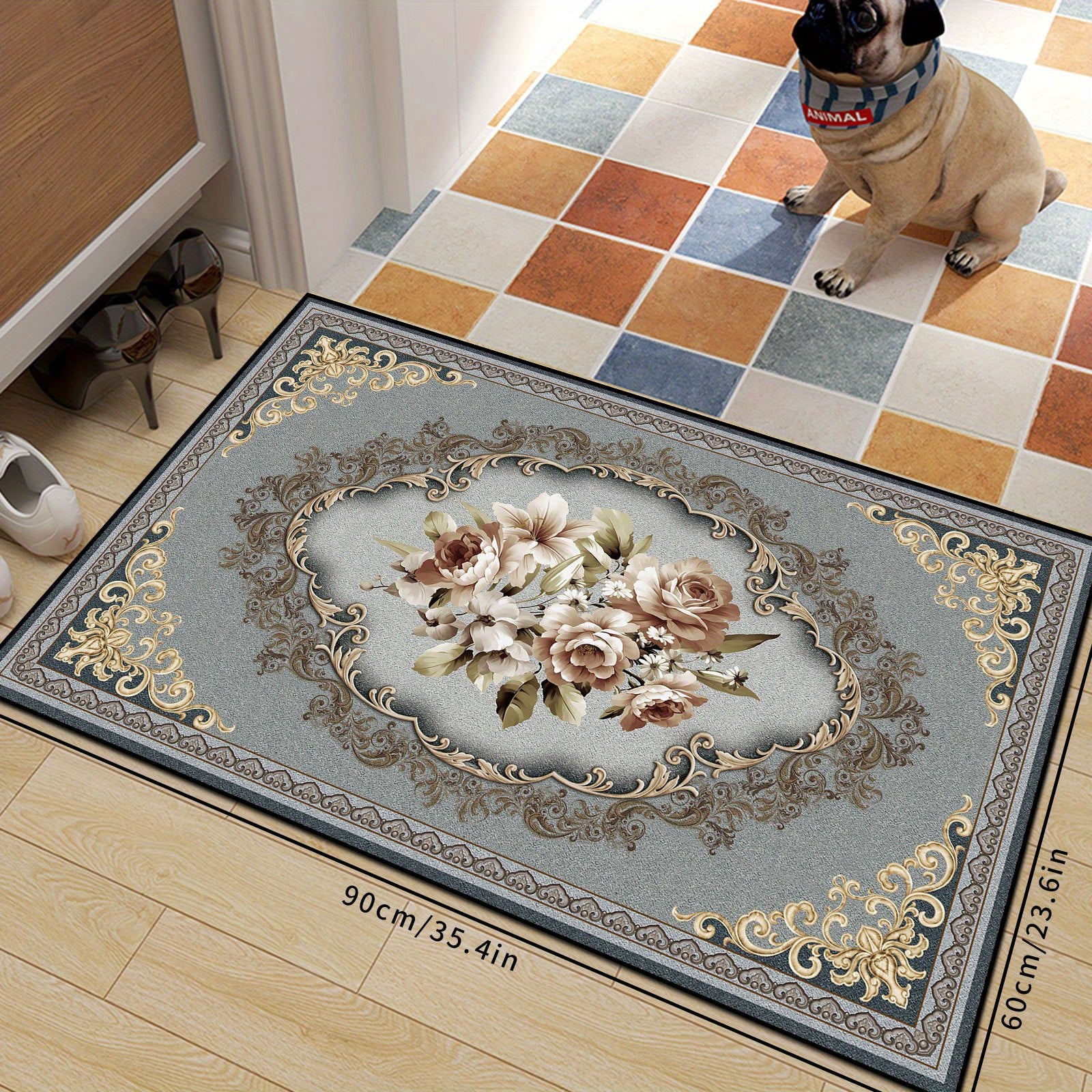 Non Slip Floral Welcome Mat Machine Washable Indoor Outdoor Entrance Mat