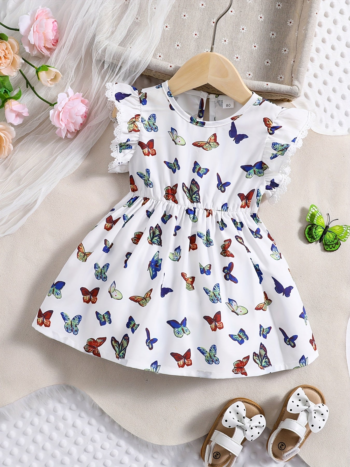 Baby Girls Butterfly Print Puff Sleeve Dress