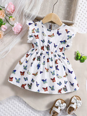 Baby Girls Butterfly Print Puff Sleeve Dress