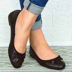 Women's Bowknot Ballet Flats Slip On Faux Leather Shoes Comfy Flat Shoes